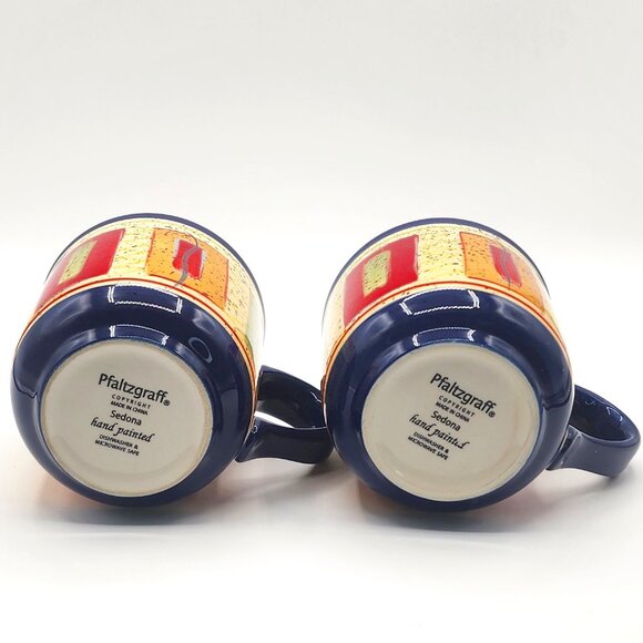 Pfaltzgraff SEDONA Hand Painted Stoneware 4 3/8"  Large 16 OZ Set of 2 Cups Mugs - Picture 6 of 8